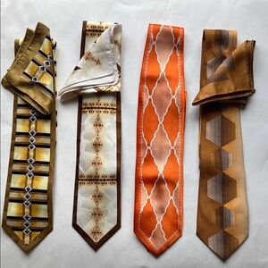 FRATELLO Lot of hand made Men's Tie Set  of 4 - Brown, Orange, Yellow’s & creams